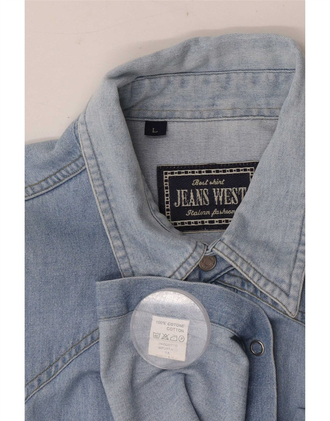 Camicia di jeans vintage da uomo grande in cotone blu