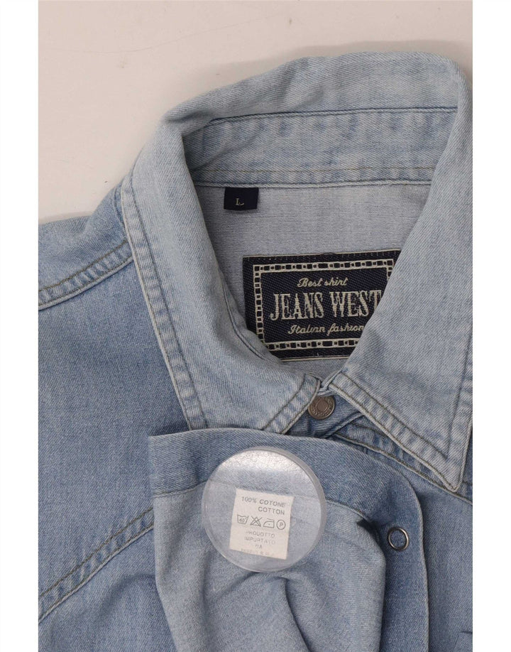 Camicia di jeans vintage da uomo grande in cotone blu
