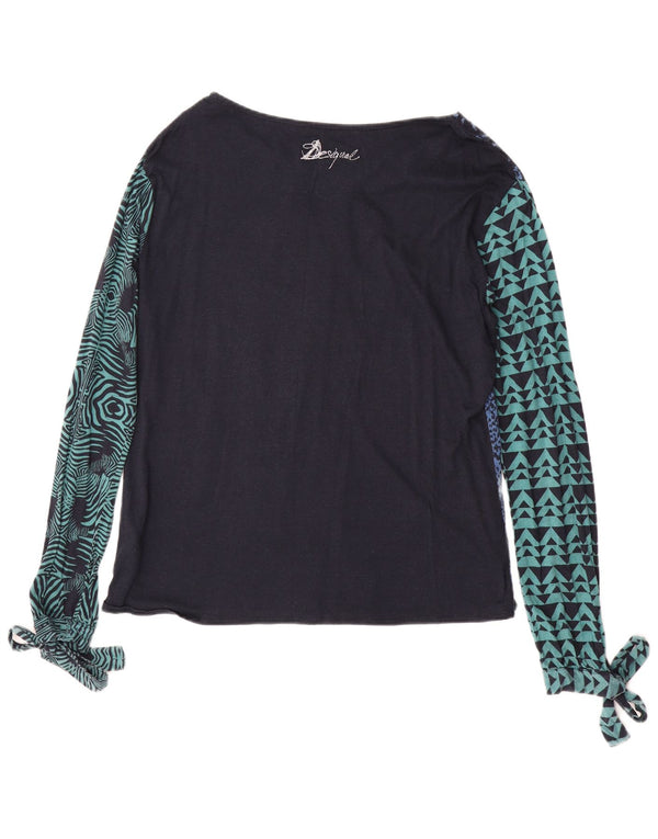 DESIGUAL Top grafico da donna manica lunga UK 18 XL viscosa blu con stampa animalier