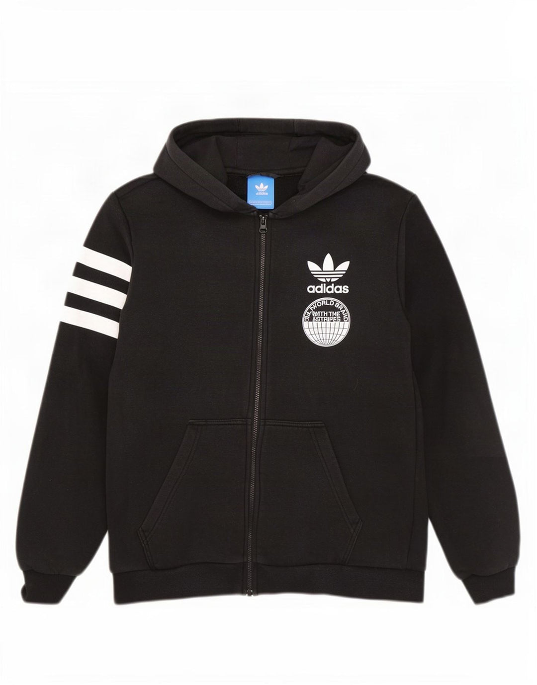 Maglione con cappuccio e zip grafica Adidas da uomo a tre strisce in cotone nero medio