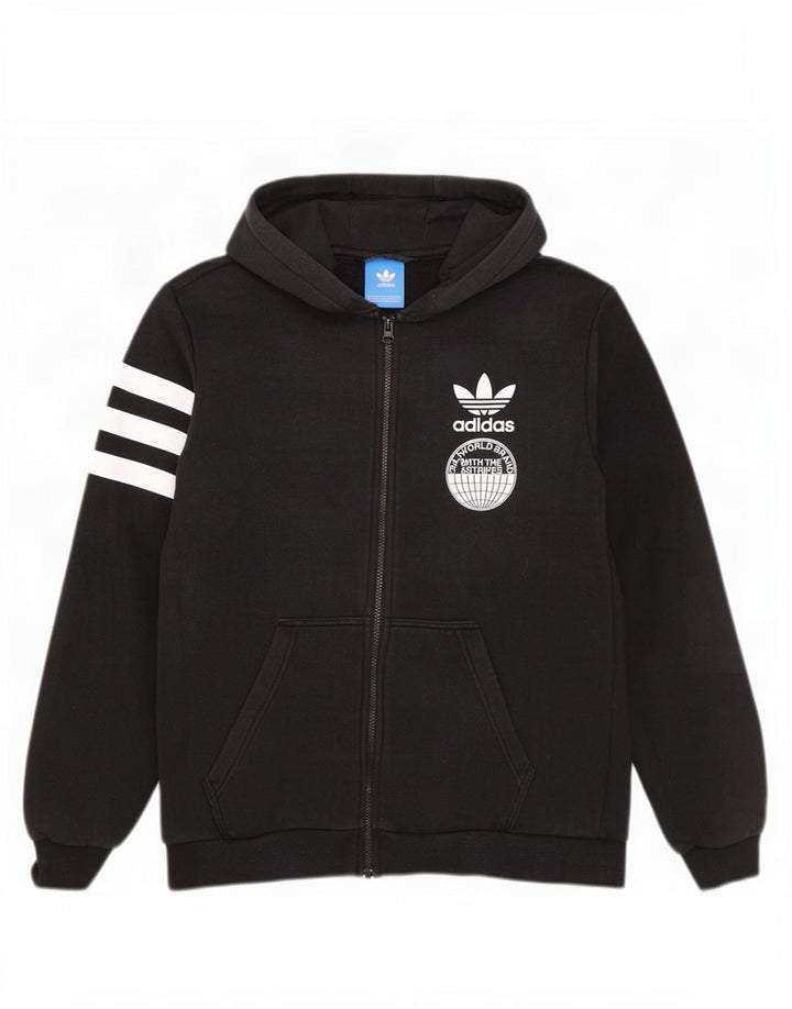 Maglione con cappuccio e zip grafica Adidas da uomo a tre strisce in cotone nero medio