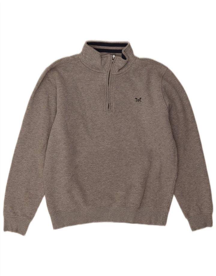 Crew Clothing Felpa con collo con zip da uomo Maglione in cotone grigio medio