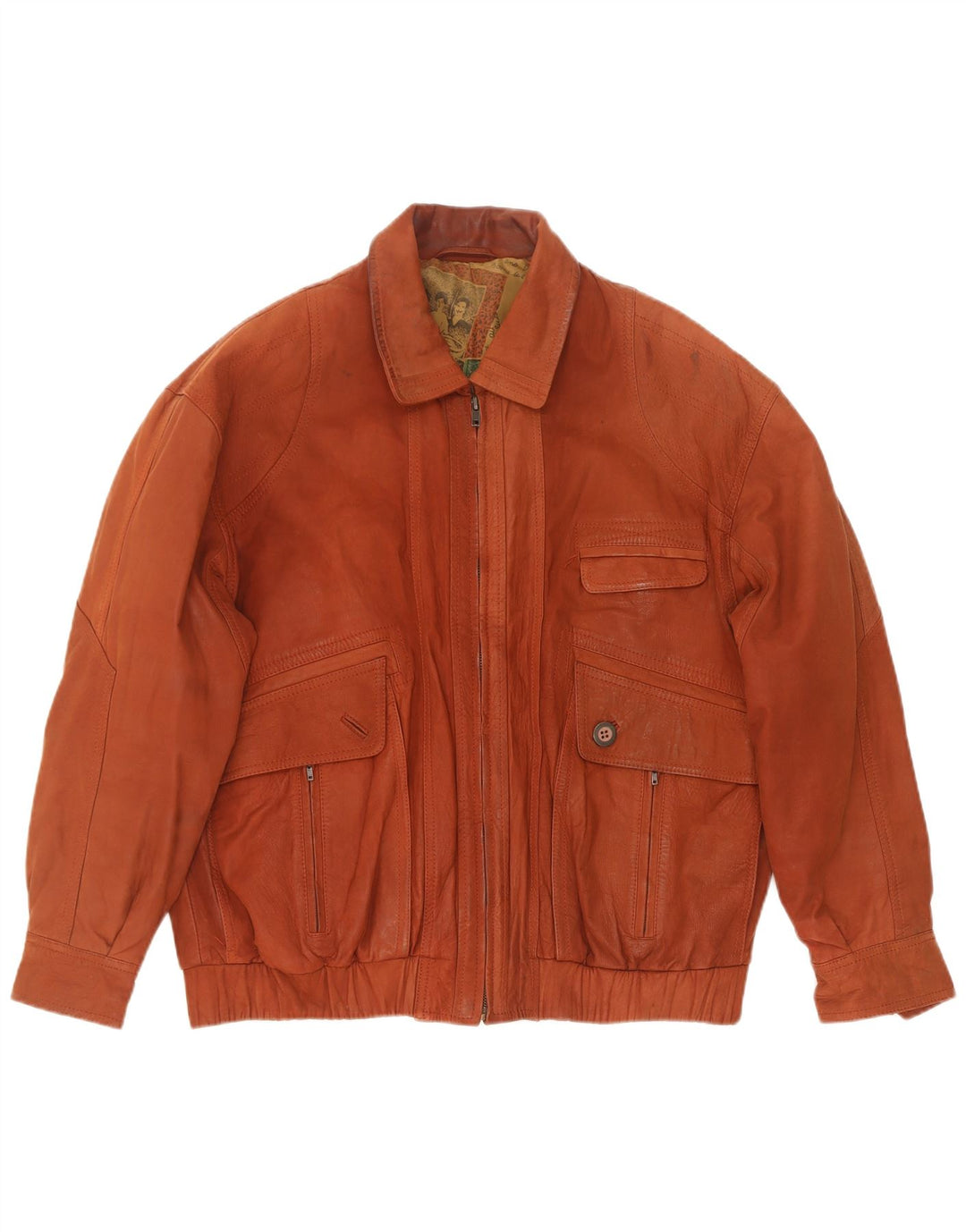 Giacca in pelle vintage da uomo IT 46 piccola marrone