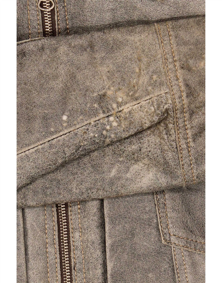 Giubbotto bomber in pelle da uomo vintage UK 38 Grigio medio