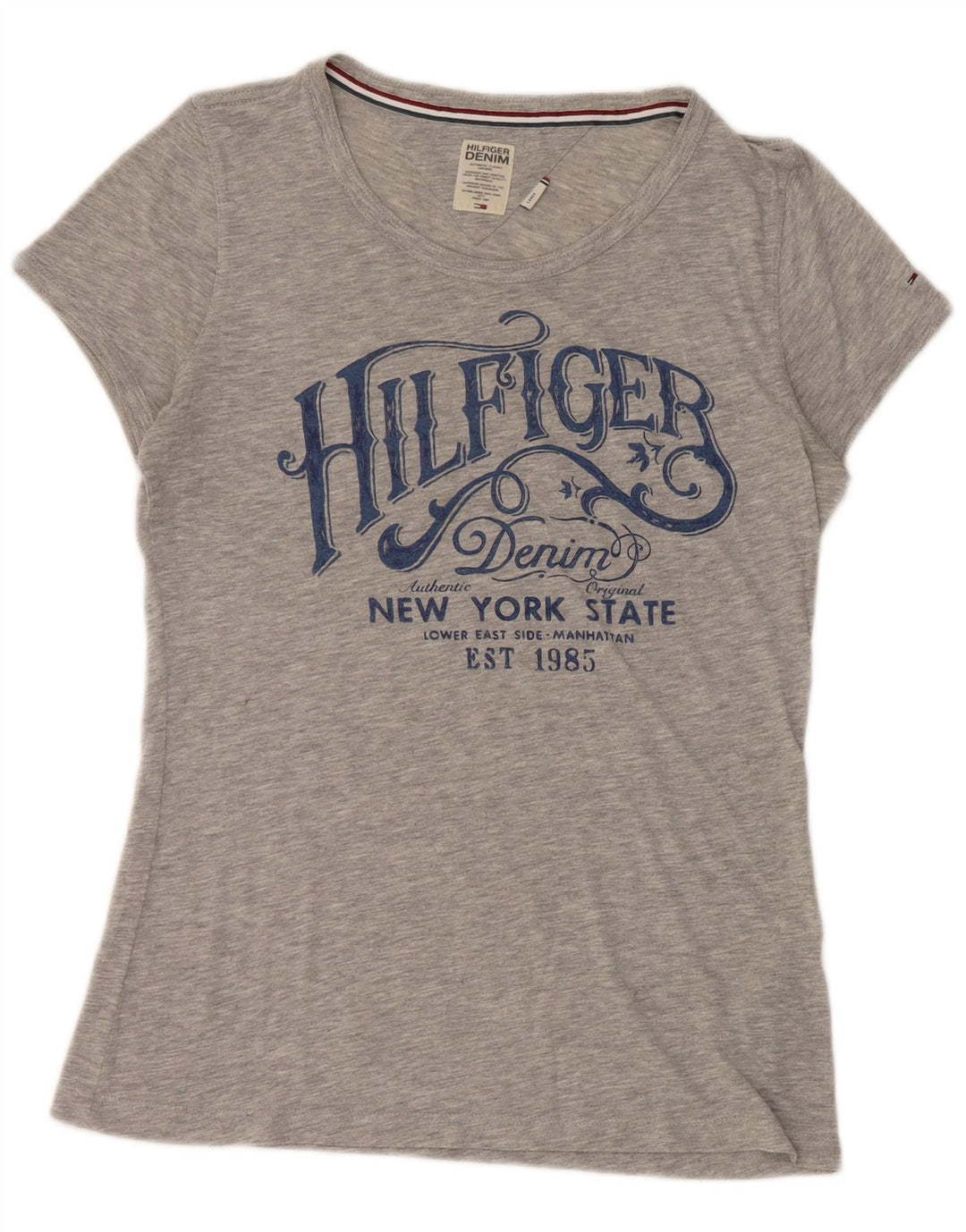 T-shirt grafica da donna Tommy Hilfiger Top UK 14 grande poliestere grigio