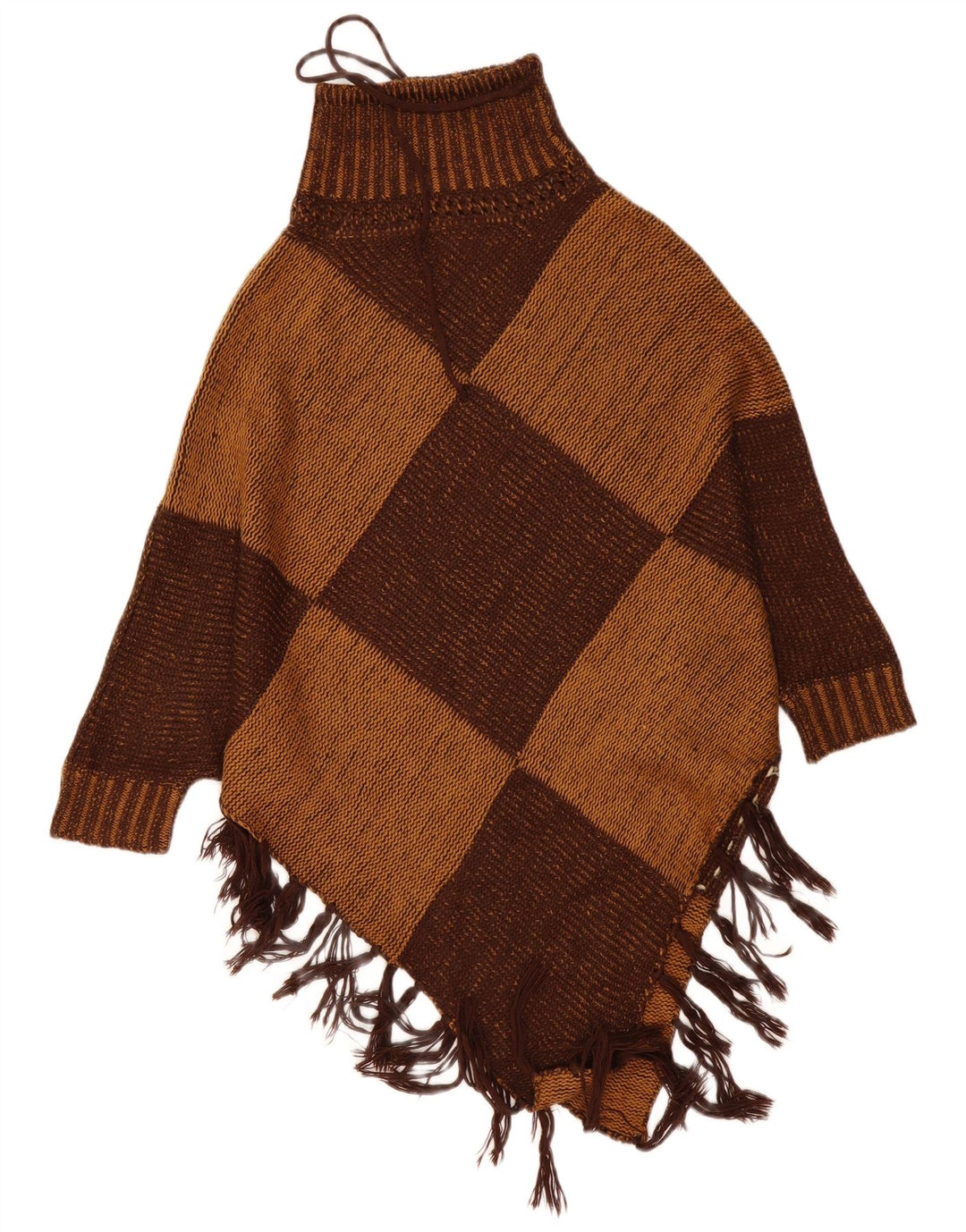 Maglione poncho da donna Pashmina taglia unica marrone a rombi/diamante cashmere