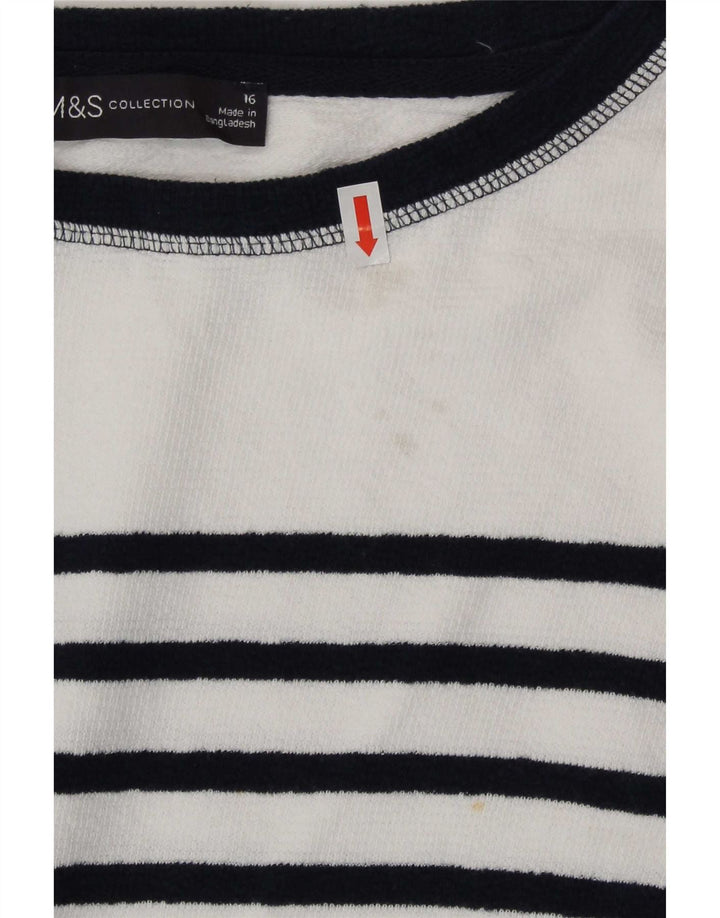 Marks & Spencer Top da donna a maniche lunghe UK 16 Large White Striped Cotton