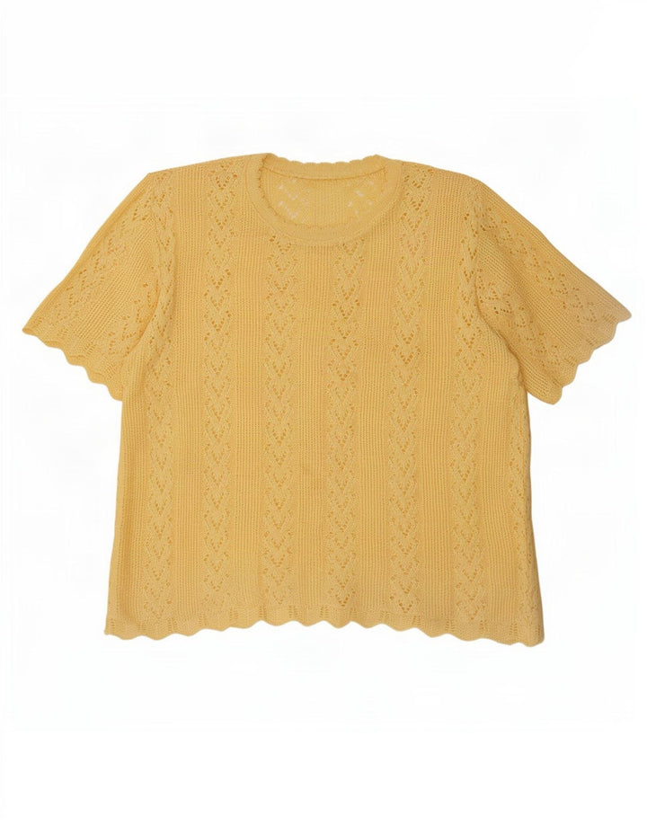 Top camicetta oversize in maglia vintage da donna UK 14 giallo medio