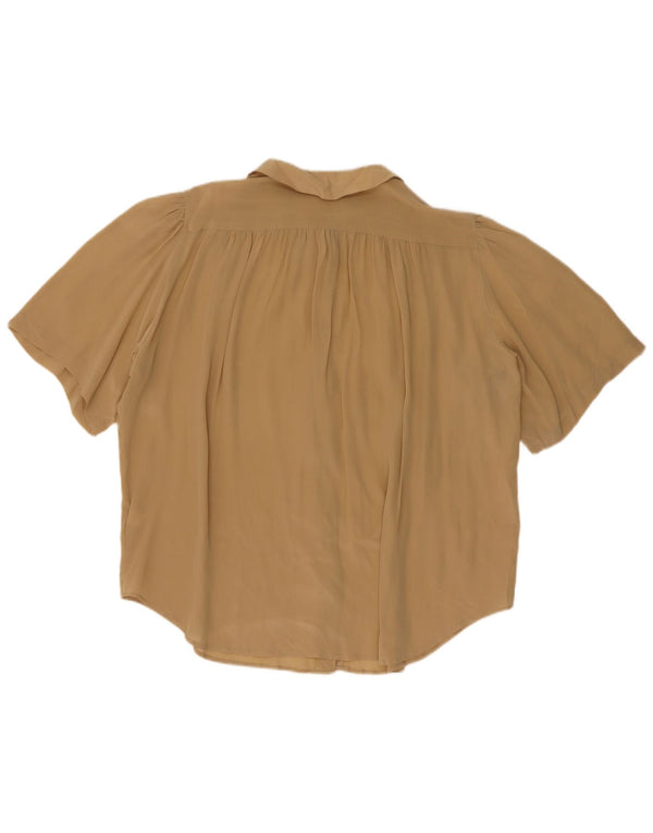 Camicetta oversize a maniche corte da donna vintage UK16 grande seta kaki
