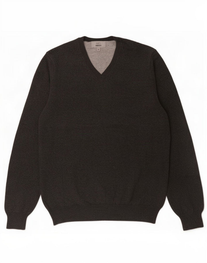 Maglione da uomo Marks & Spencer vestibilità regolare con scollo a V in cotone grigio medio