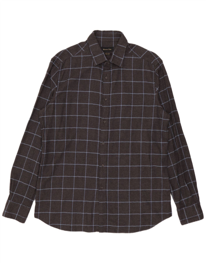 MASSIMO DUTTI Camicia da uomo in flanella XL in cotone a quadri grigi