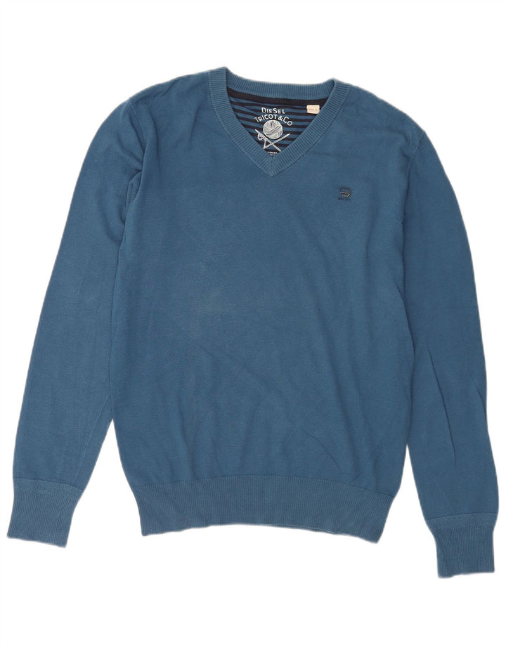 Maglione da uomo Diesel con scollo a V, grande, in cotone blu