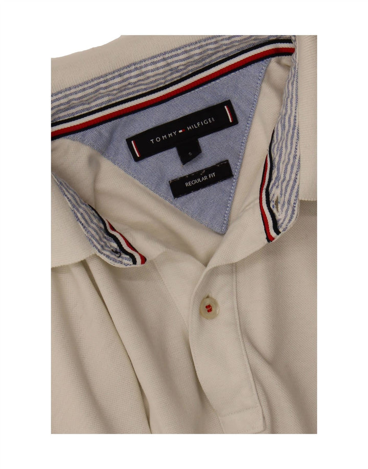 TOMMY HILFIGER Mens Regular Fit Graphic Polo Shirt Small White Colourblock Vintage Tommy Hilfiger and Second-Hand Tommy Hilfiger from Messina Hembry 