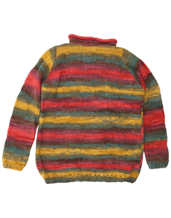 Maglione vintage da uomo con collo alto e maglione a righe grandi multicolori