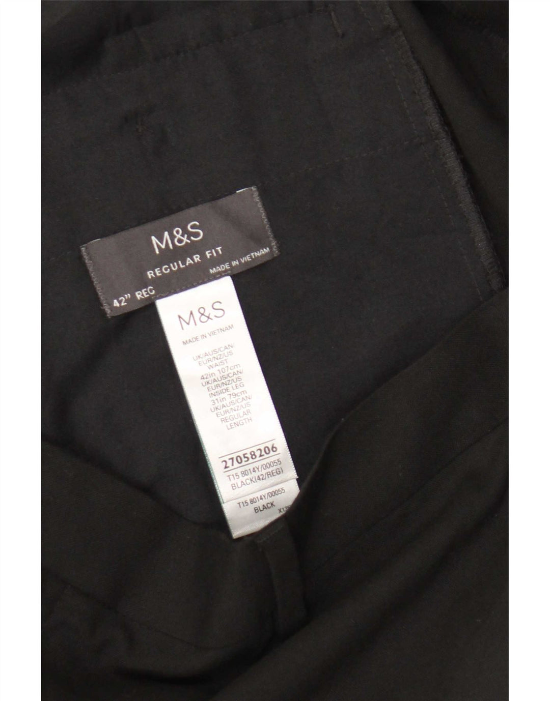 Pantaloni da abito vestibilità regolare da uomo Marks & Spencer W42 L31 poliestere nero