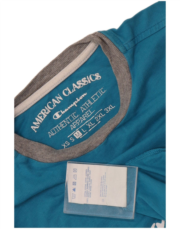 T-shirt grafica da uomo Champion Top in cotone color block blu medio