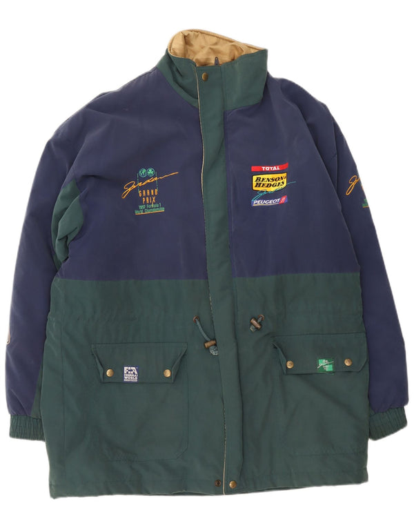 Cappotto vintage da uomo con grafica a vento UK 40 grande color block blu navy