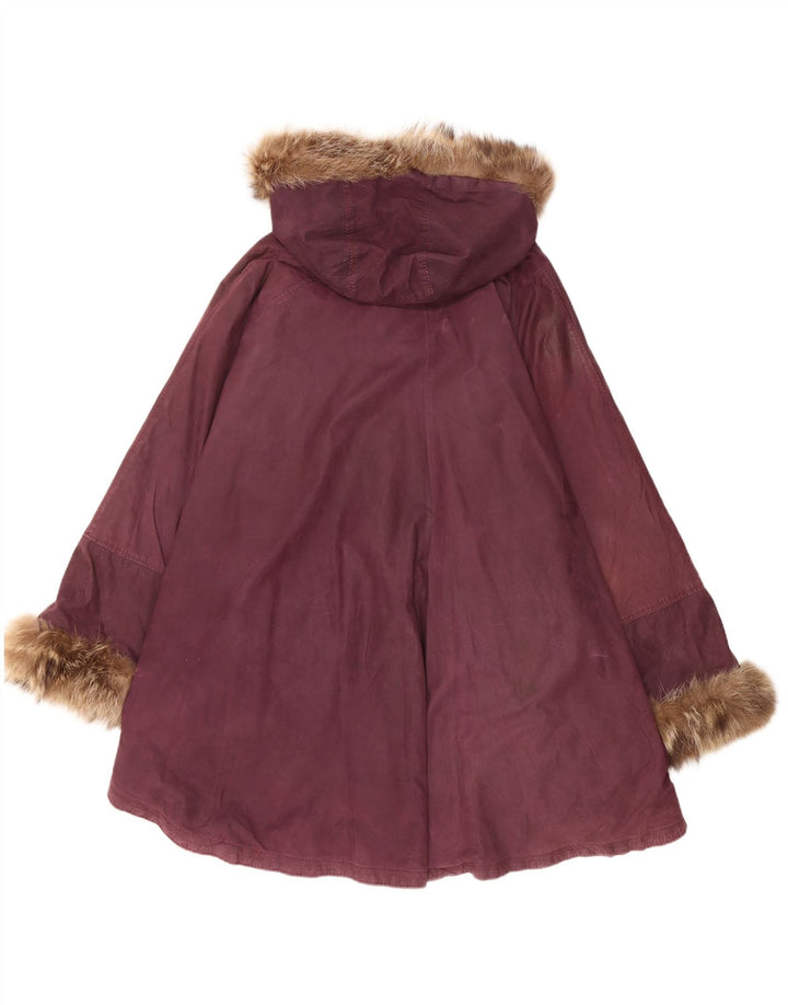 Cappotto poncho in pelle con cappuccio vintage da donna, taglia unica, marrone