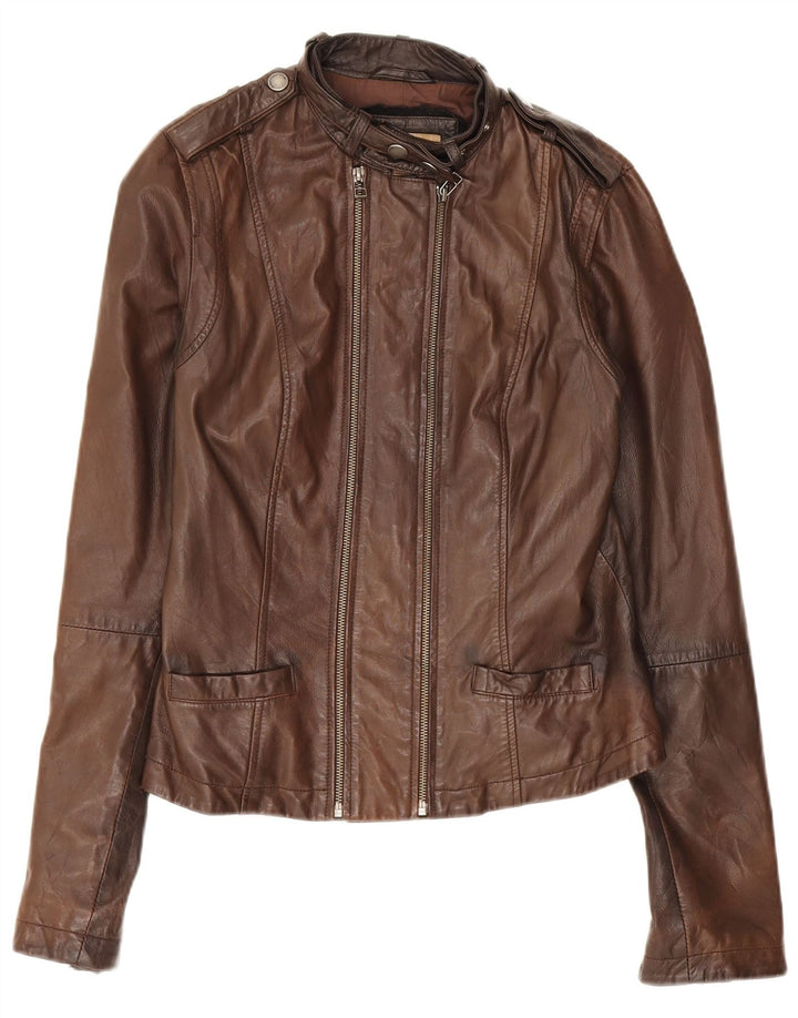 Giacca in pelle militare da donna Fornarina UK 14 grande marrone