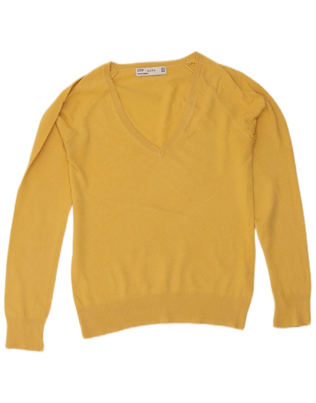 Maglione maglione con scollo a V da donna Zara UK 12 cotone giallo medio
