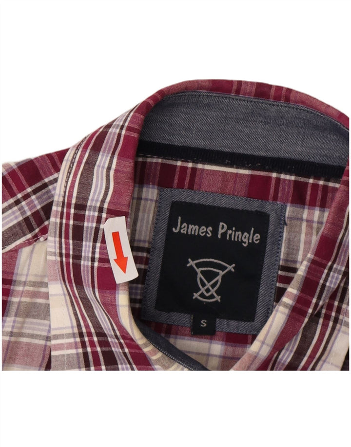 Camicia a maniche corte da uomo James Pringle in cotone a quadri viola piccolo