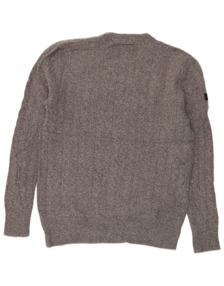 Maglione da uomo girocollo Superdry XL in lana d'agnello screziata grigia