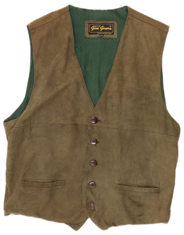 Gilet vintage da uomo in pelle scamosciata IT 50 in pelle kaki media