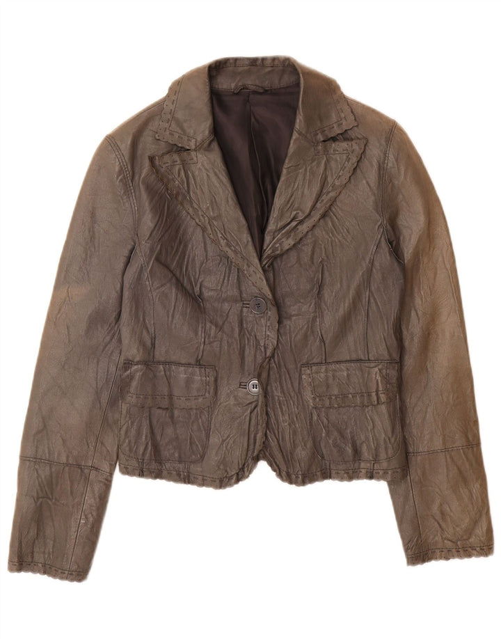 Giacca Blazer in Pelle da Donna a 2 Bottoni Stefanel IT 40 Piccola in Pelle Grigia