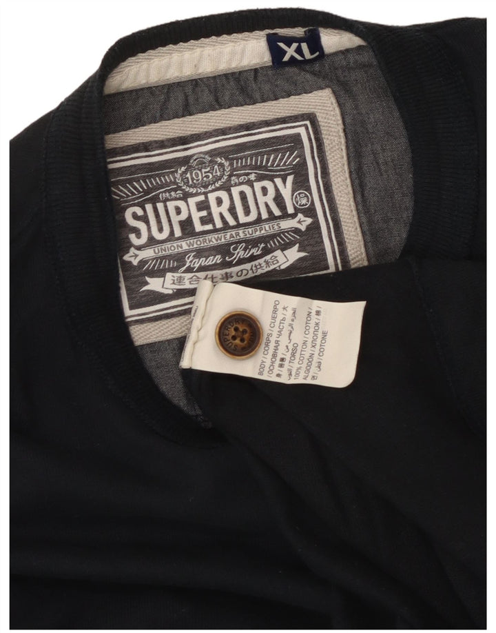 Top grafico da uomo Superdry a maniche lunghe XL in cotone blu navy