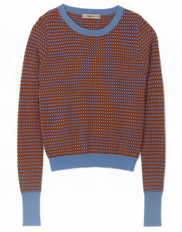 Maglione corto con scollo a barca da donna Zara UK 8 piccolo blocco di colore marrone