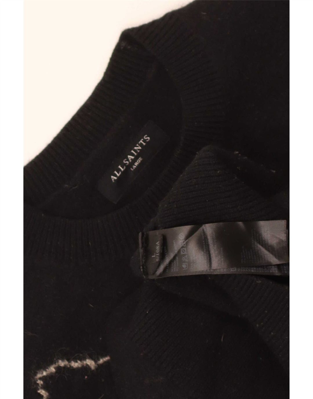 Maglione maglione girocollo da donna All Saints UK 16 grande lana nera