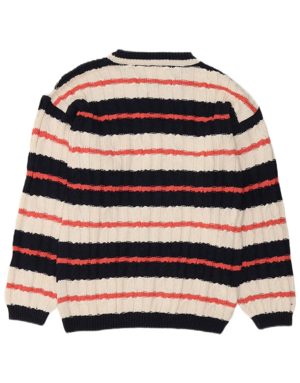 Maglione vintage da uomo con scollo a barca a righe multicolori