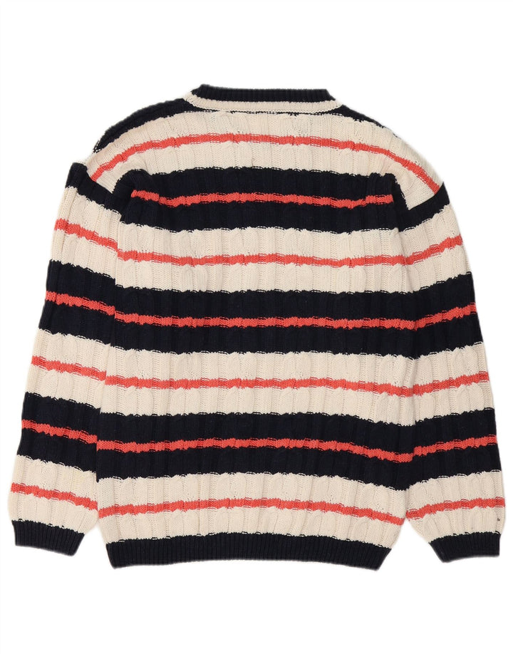 Maglione vintage da uomo con scollo a barca a righe multicolori