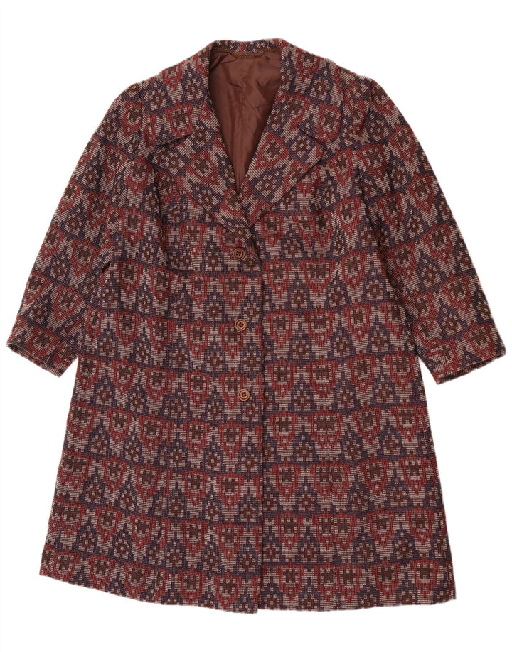 Soprabito vintage da donna UK 14 grande bordeaux geometrico