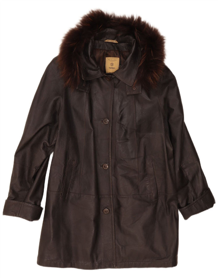 Cappotto oversize in pelle con cappuccio da donna Privilegi IT 50 XL in pelle marrone
