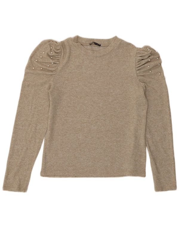 Top Zara da donna a maniche lunghe UK 16 Large Beige screziato in viscosa