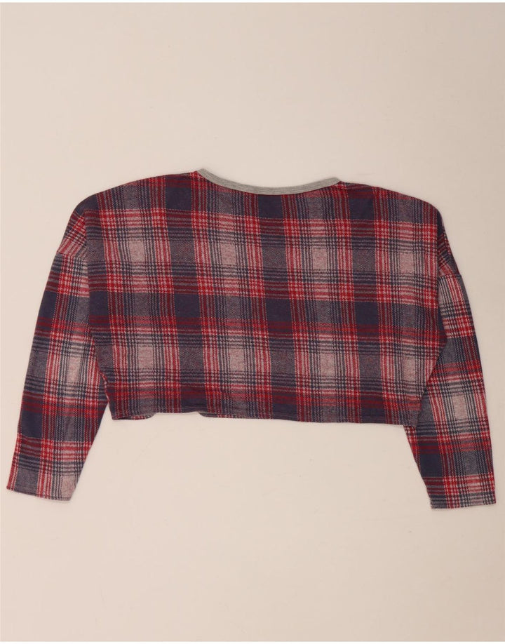 Topshop Donna Crop Top oversize a maniche lunghe UK 10 Piccolo cotone a quadri rossi