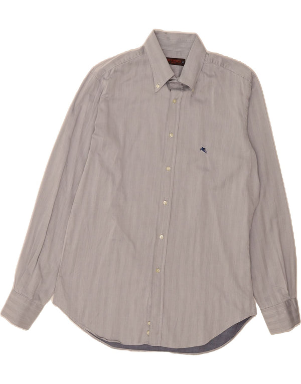 ETRO Mens Milano Shirt Size 42 Large Grey Striped Cotton