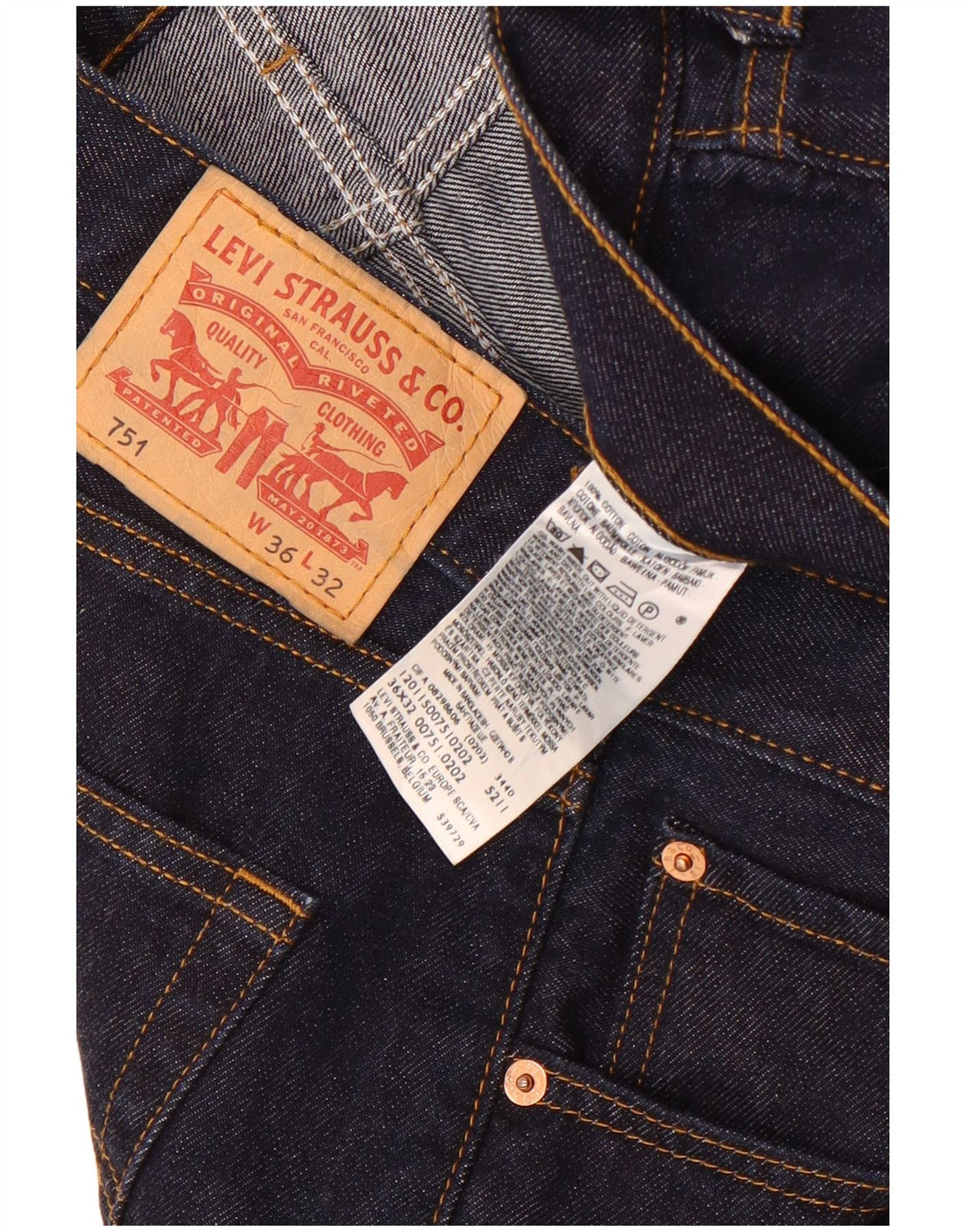 Jeans Levi's Uomo 751 Cropped W36 L26 Cotone Blu Navy