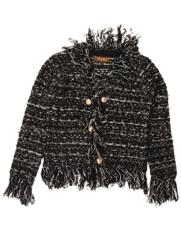 Maglione cardigan da donna VINTAGE UK 10 piccolo acrilico a strisce nere