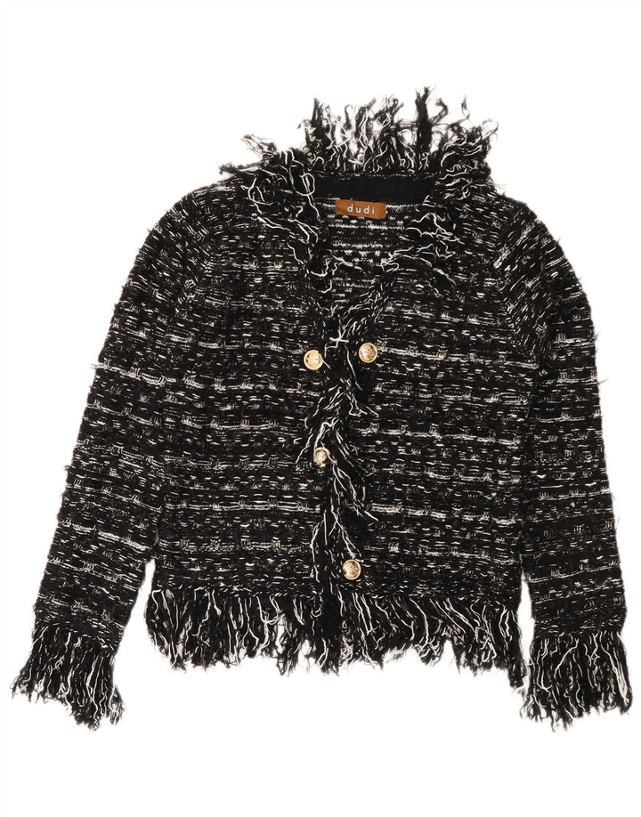 Maglione cardigan da donna VINTAGE UK 10 piccolo acrilico a strisce nere