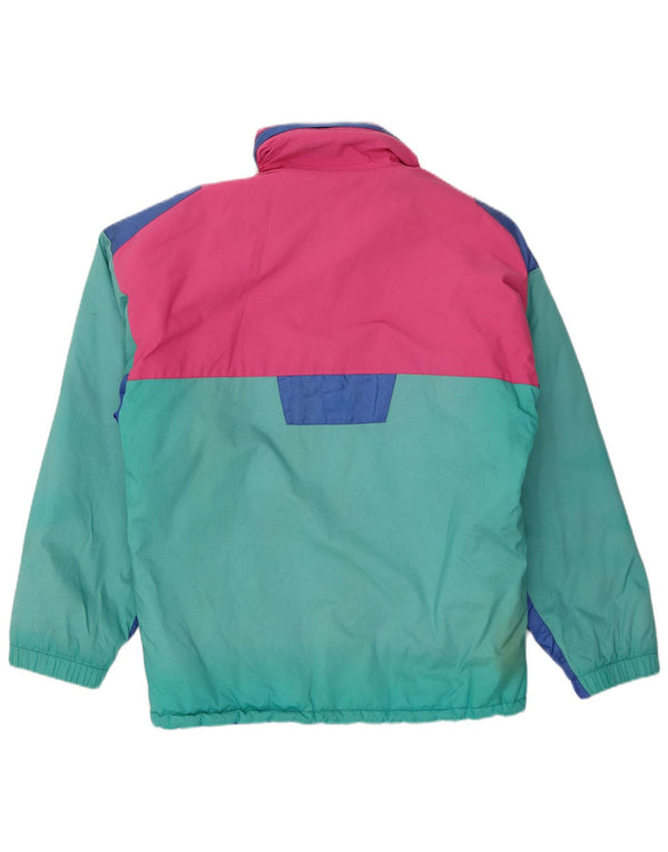 Giacca da sci oversize con cappuccio vintage da uomo IT 46 Small Green Colourblock