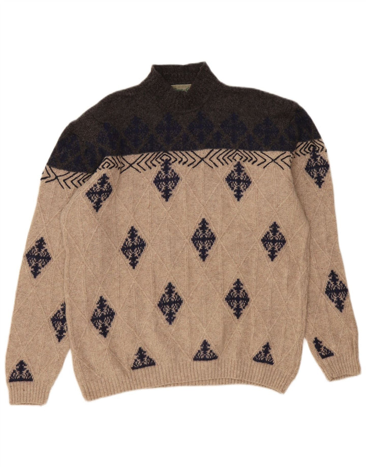 Maglione maglione collo alto da uomo VINTAGE XL Beige Argyle / Diamond