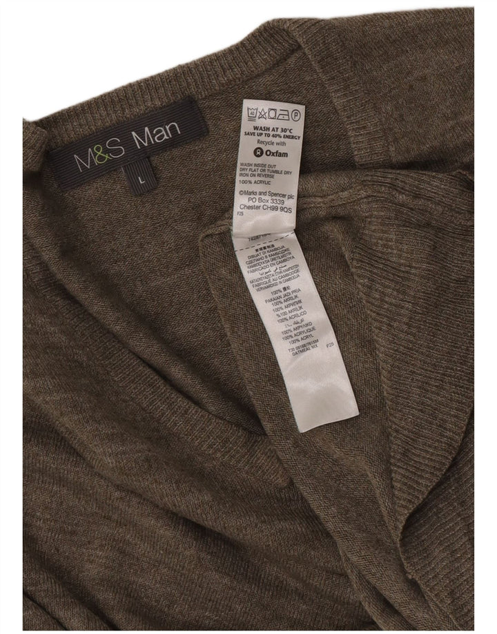 Maglione da uomo con scollo a V Marks & Spencer, grande acrilico chiazzato grigio
