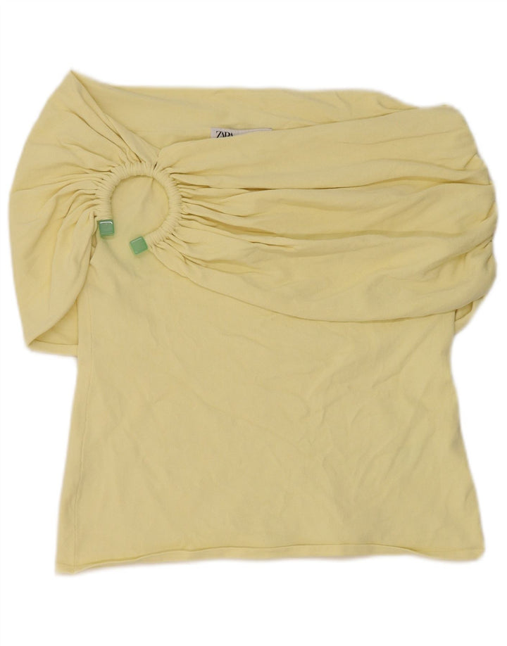 Top Zara da donna con spalle scoperte UK 16 grande viscosa gialla