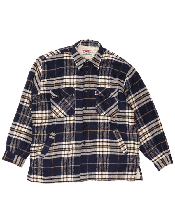 Camicia vintage in flanella da boscaiolo da uomo 2XL in acrilico a quadri blu navy
