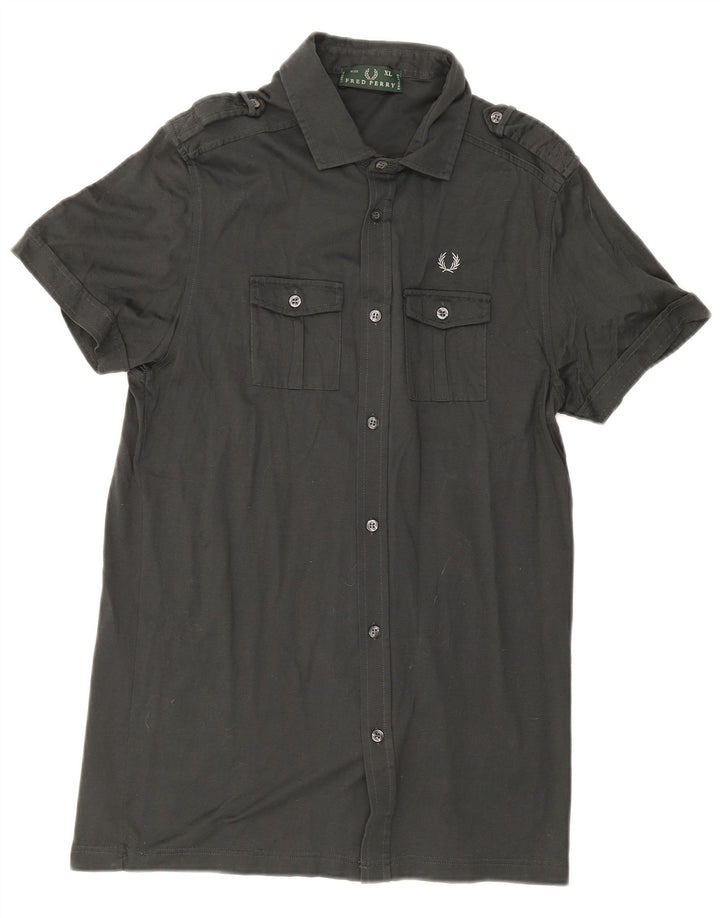 Camicia militare a maniche corte da uomo Fred Perry XL in cotone grigio