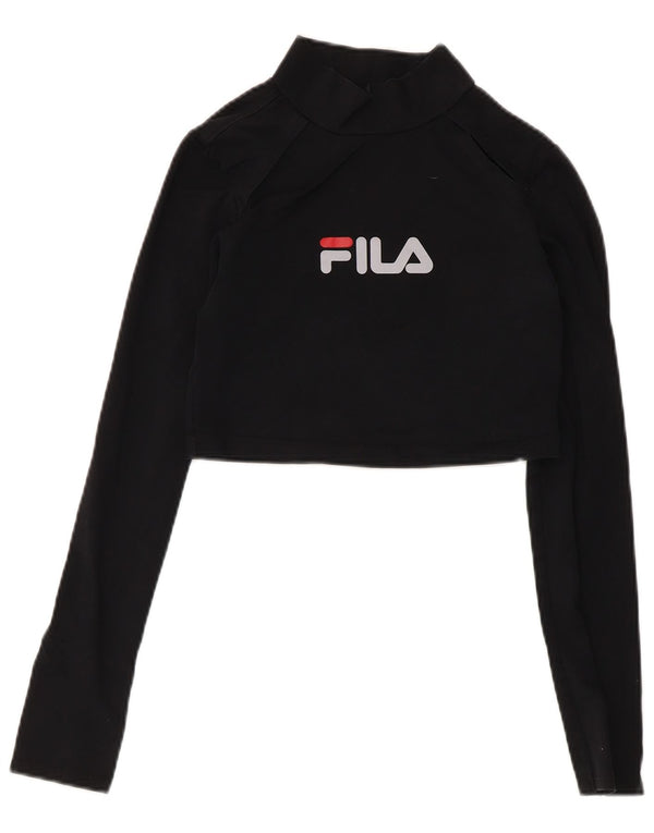 Top corto grafico da donna Fila manica lunga UK 8 piccolo cotone nero