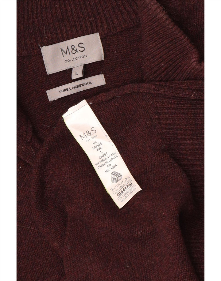 Maglione da uomo Marks & Spencer con zip e collo grande in lana bordeaux