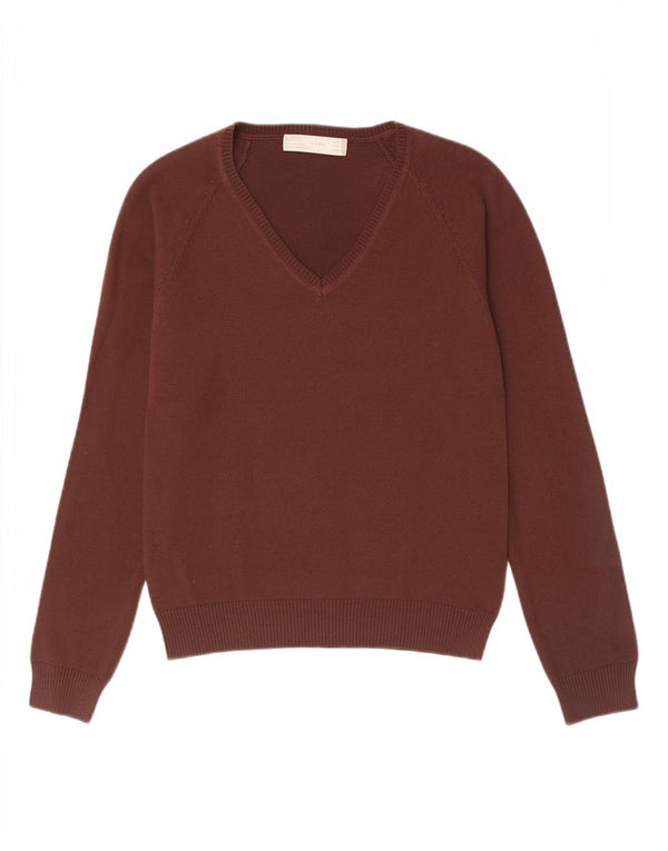 Maglione da donna con scollo a V Zara UK 14 grande cotone marrone